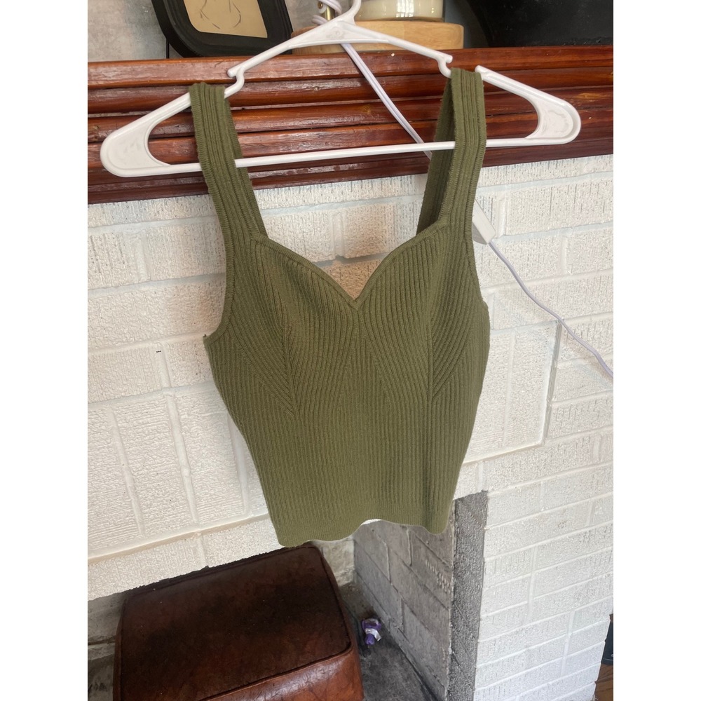 Abercrombie & Fitch Ribbed Tank Women M Green Sweetheart Neck Crop Top